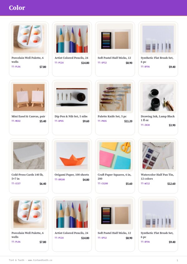 Arts & Crafts Premium — product page, 4 × 4 grid