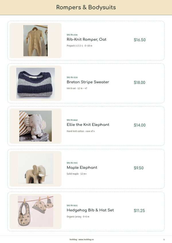 Baby & Kids Premium — product page, Line sheet