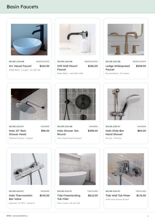 Bathroom Fixtures Premium — product page, 3 × 3 grid
