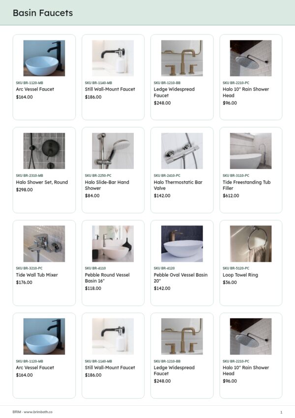 Bathroom Fixtures Premium — product page, 4 × 4 grid