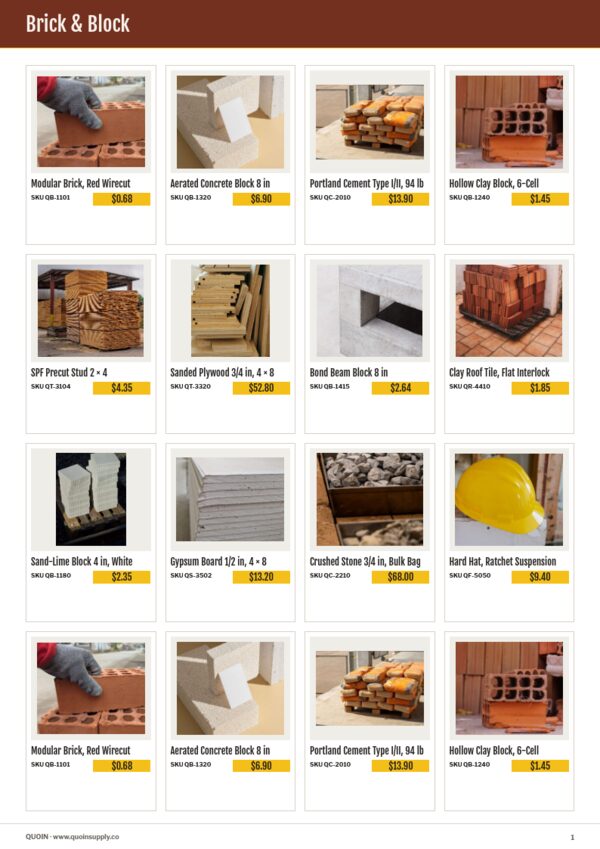Building Materials Premium — product page, 4 × 4 grid