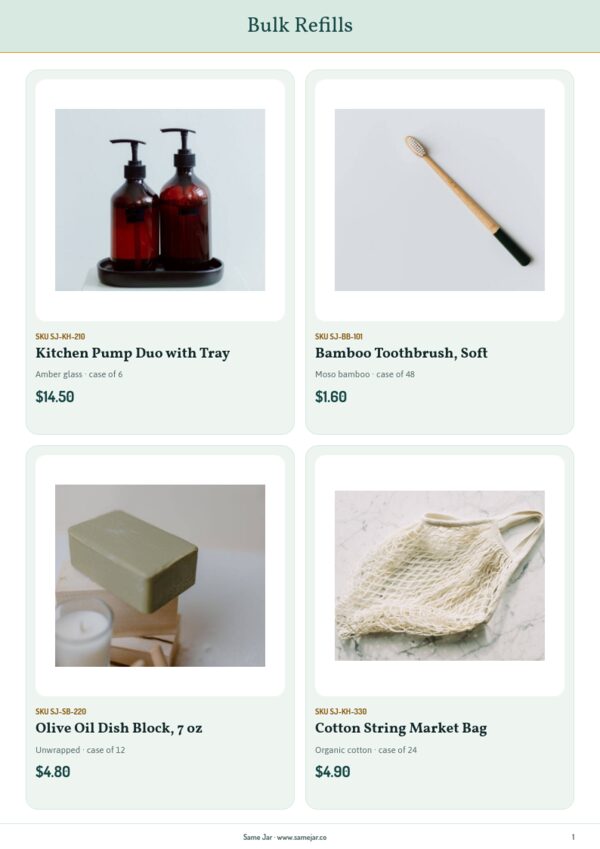 Eco-Friendly Products Premium — product page, 2 × 2 grid