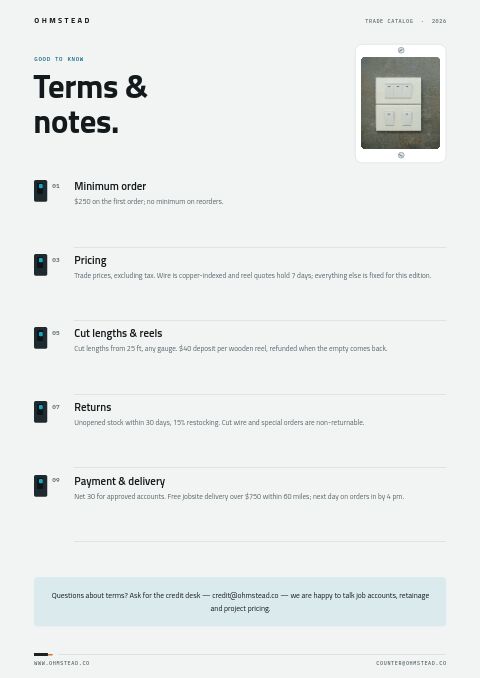 Electrical Supplies Premium — Notes / Terms page