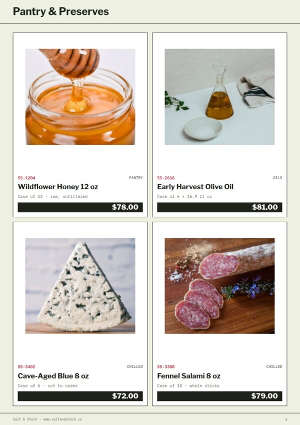 Food & Beverage Premium — product page, 2 × 2 grid