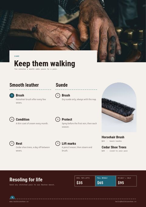 Footwear Premium — Care Instructions page
