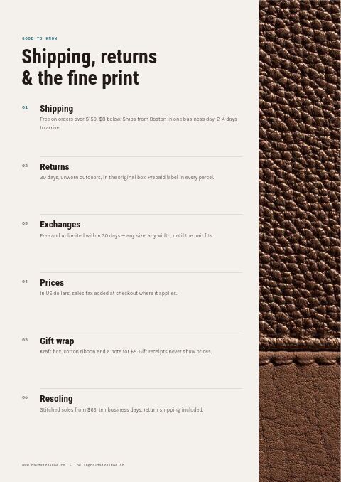 Footwear Premium — Notes / Terms page