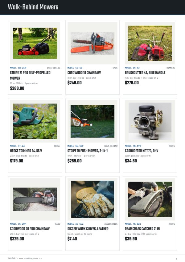 Garden Equipment Premium — product page, 3 × 3 grid