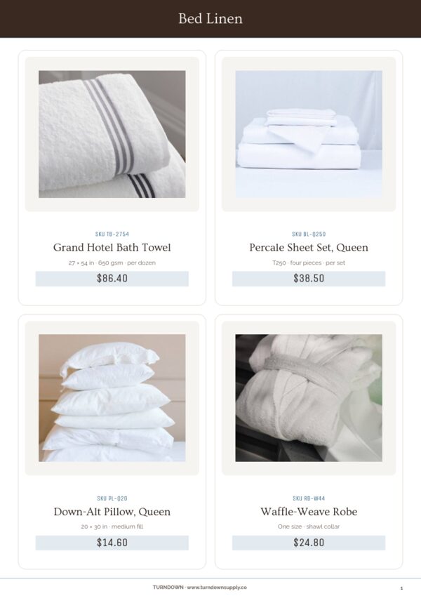 Hotel Supplies Premium — product page, 2 × 2 grid