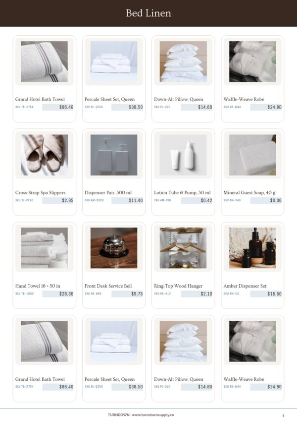 Hotel Supplies Premium — product page, 4 × 4 grid