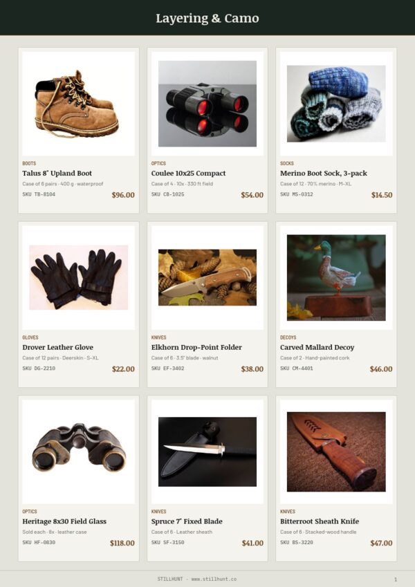 Hunting Premium — product page, 3 × 3 grid