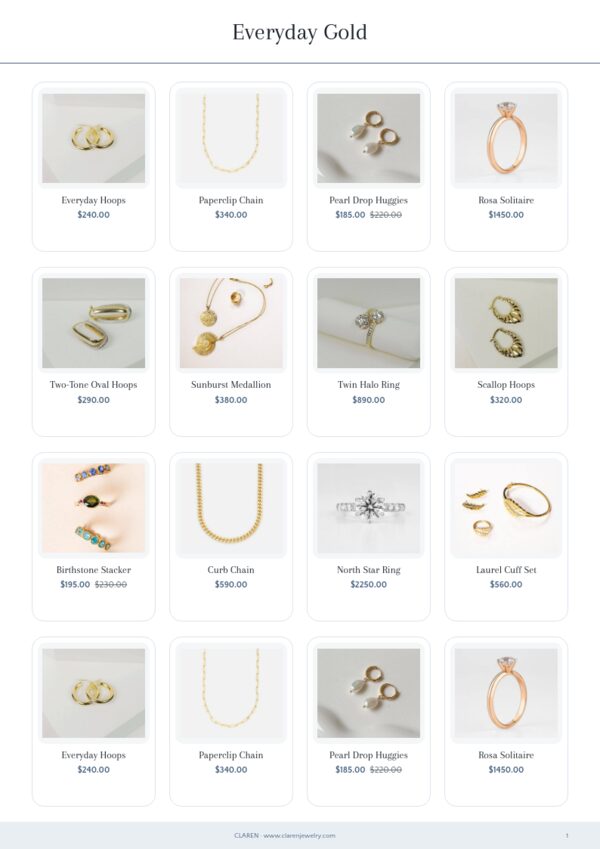 Jewelry Premium — product page, 4 × 4 grid