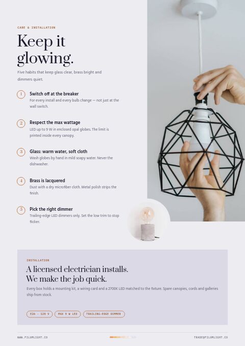 Lighting Premium — Care Instructions page