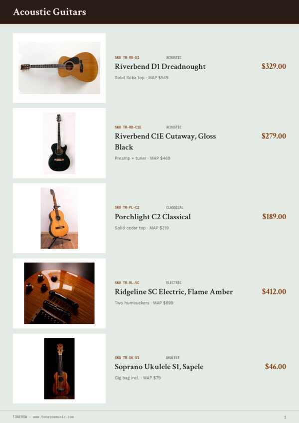 Music & Instruments Premium — product page, Line sheet