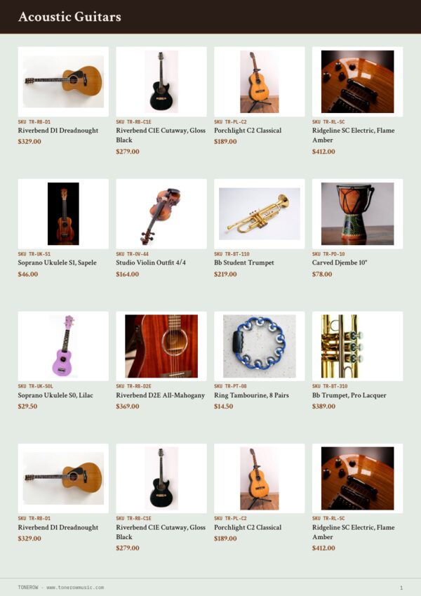 Music & Instruments Premium — product page, 4 × 4 grid
