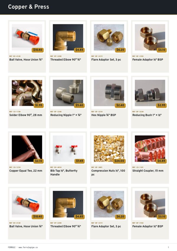 Plumbing Supplies Premium — product page, 4 × 4 grid
