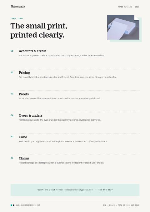 Printing Services Premium — Notes / Terms page