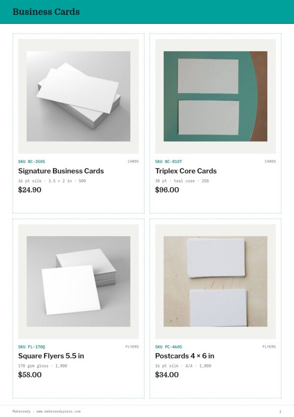 Printing Services Premium — product page, 2 × 2 grid