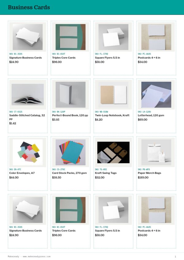 Printing Services Premium — product page, 4 × 4 grid