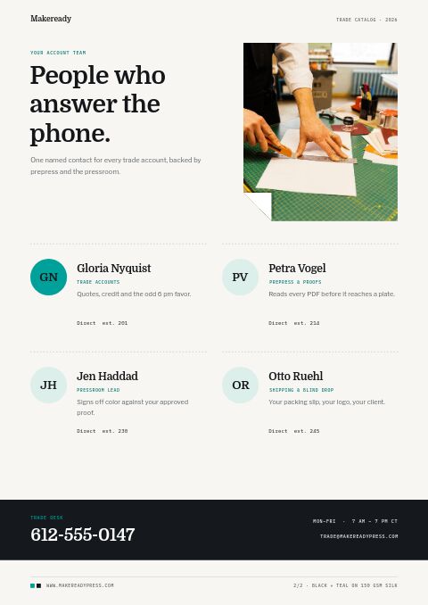 Printing Services Premium — Meet the Team page