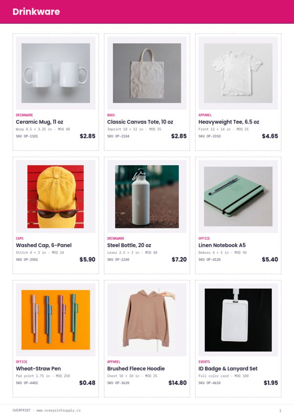 Promotional Products Premium — product page, 3 × 3 grid