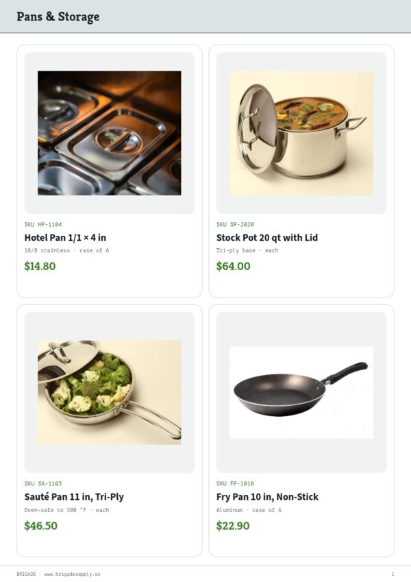 Restaurant Supplies Premium — product page, 2 × 2 grid