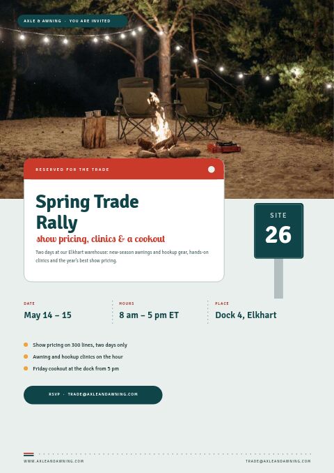 RV & Camping Equipment Premium — Event / Launch page