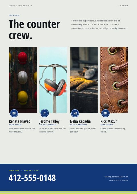 Safety Equipment Premium — Meet the Team page