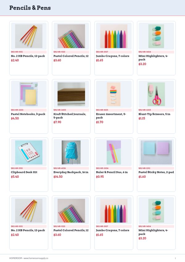 School Supplies Premium — product page, 4 × 4 grid