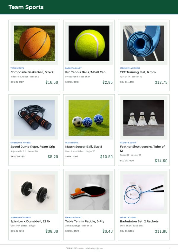 Sports & Outdoors Premium — product page, 3 × 3 grid