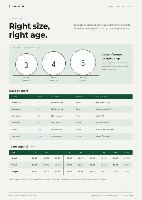 Sports & Outdoors Premium — Size / Spec Guide page