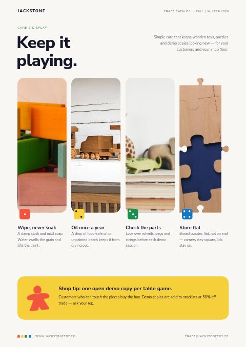 Toys & Games Premium — Care Instructions page