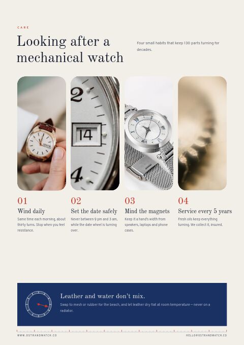 Watches Premium — Care Instructions page