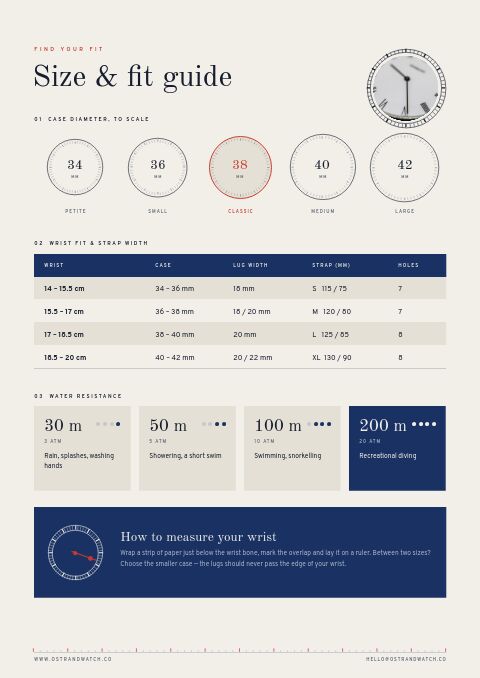Watches Premium — Size / Spec Guide page