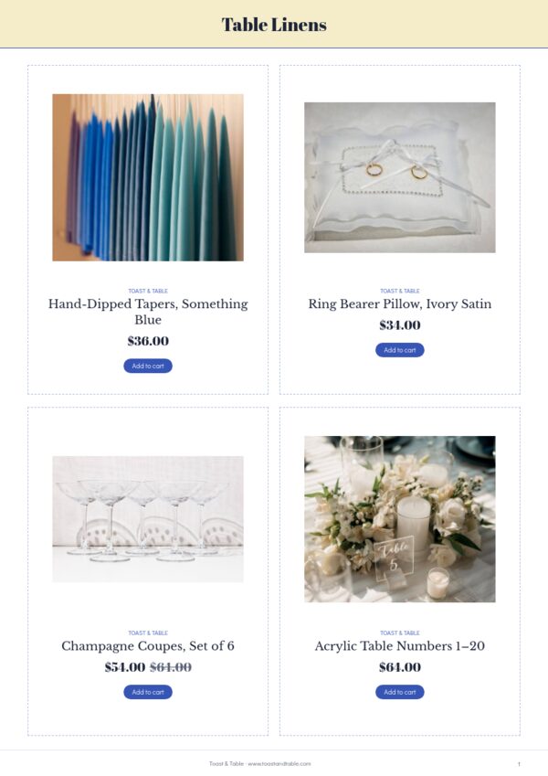 Wedding Supplies Premium — product page, 2 × 2 grid