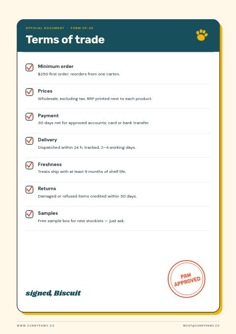Pet Supplies — Notes / Terms page
