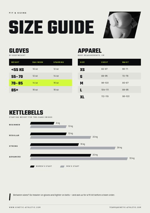Sports & Fitness — Size / Spec Guide page