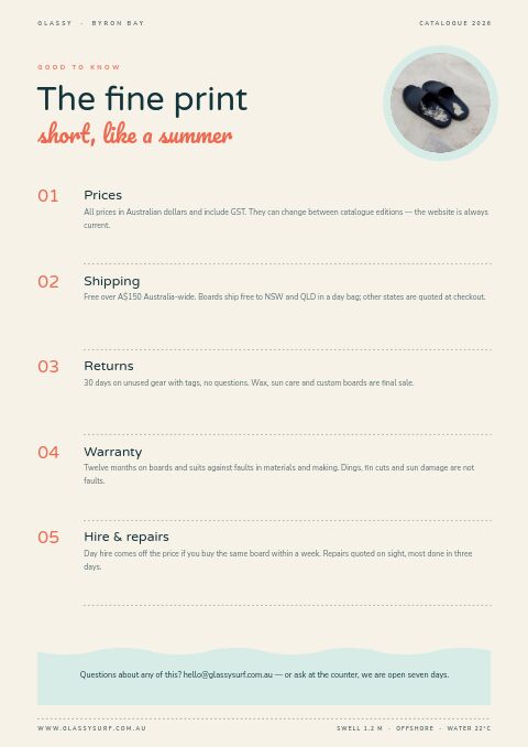 Surf & Beach — Notes / Terms page