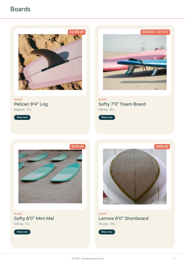 Surf & Beach — product page, 2 × 2 grid