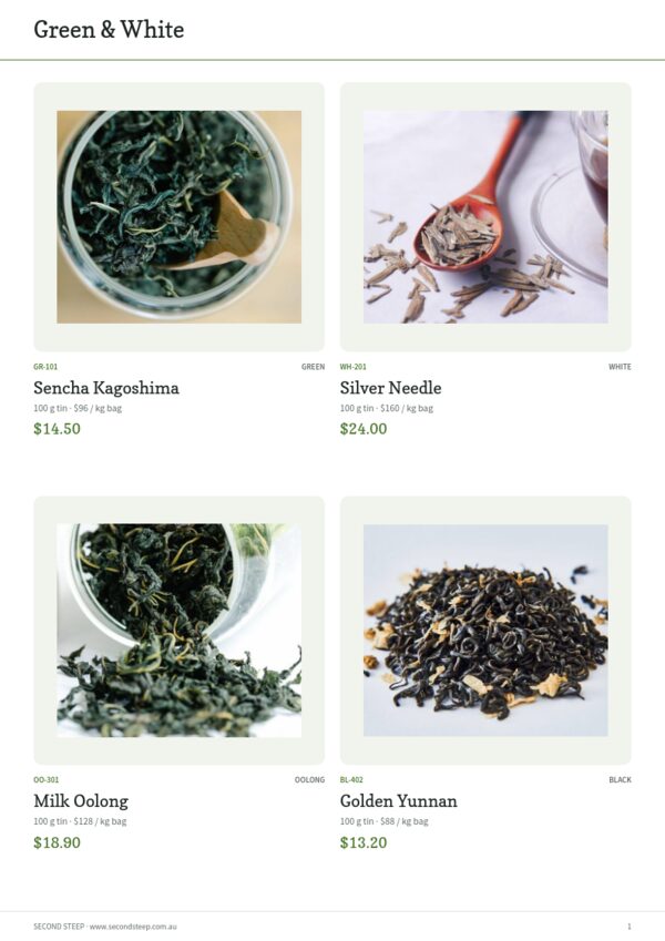 Tea & Botanicals — product page, 2 × 2 grid