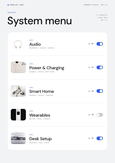 Electronics & Tech — Contents page