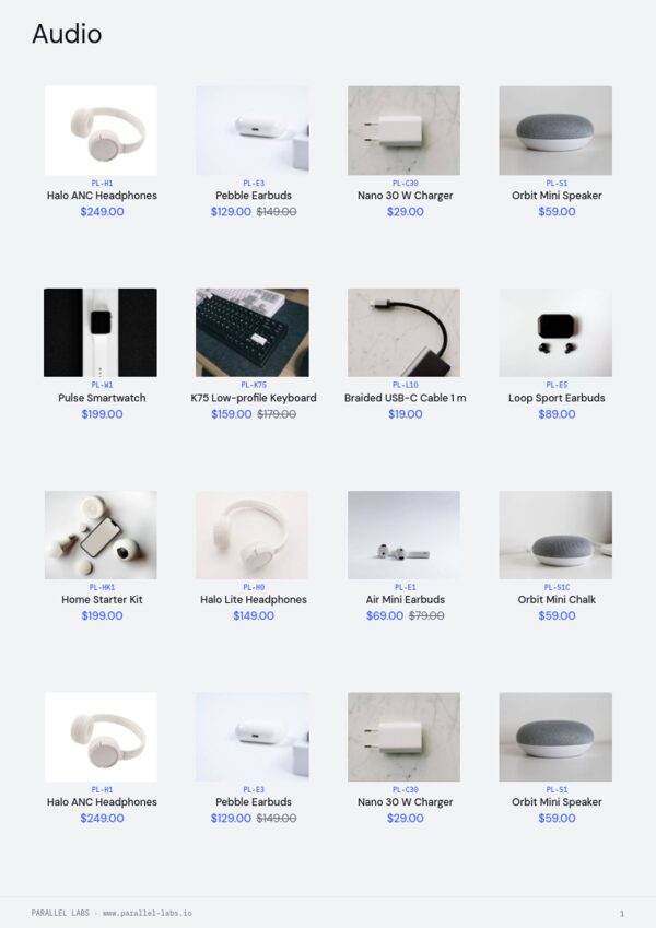 Electronics & Tech — product page, 4 × 4 grid