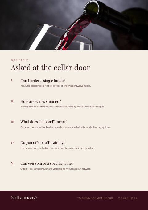 Wine & Spirits — FAQ page