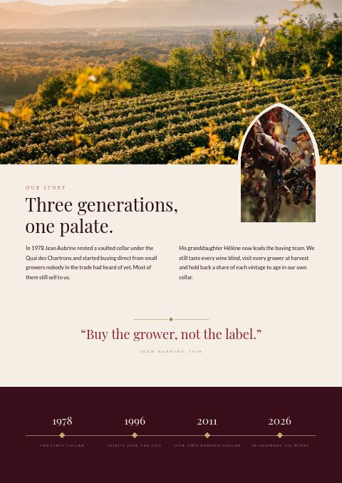 Wine & Spirits — Brand Story page