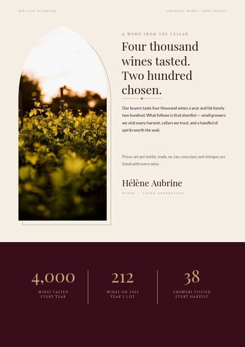 Wine & Spirits — Welcome / About page