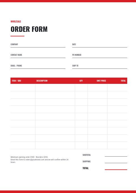 Automotive Parts — Order form page