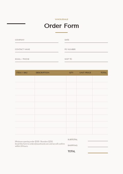 Bathroom Fixtures — Order form page