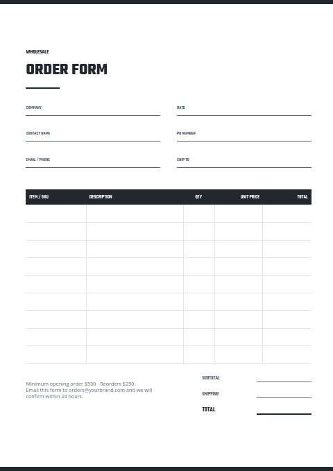 Building Materials — Order form page