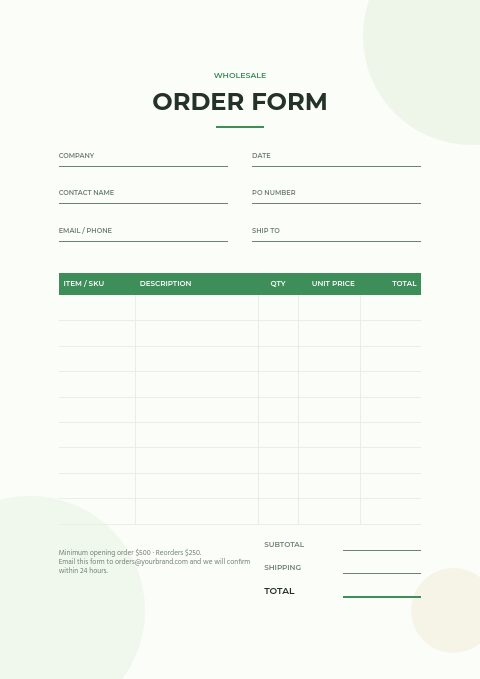 Eco-Friendly Products — Order form page