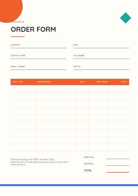 Educational Supplies — Order form page