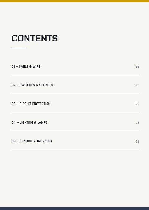 Electrical Supplies — Contents page